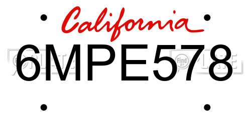 6MPE578 California License Plate