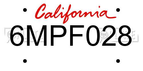 6MPF028 California License Plate
