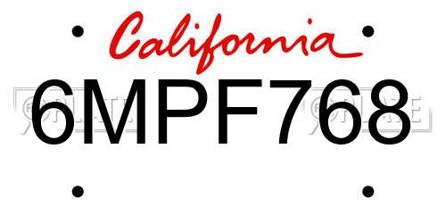 6MPF768 California License Plate