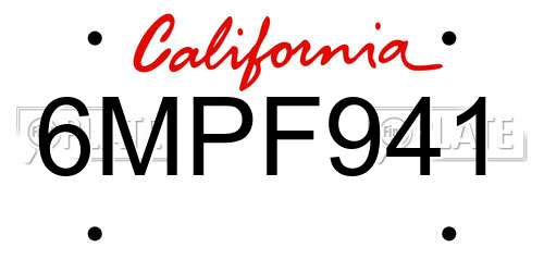6MPF941 California License Plate