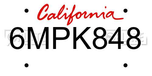 6MPK848 California License Plate