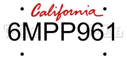 6MPP961 California License Plate