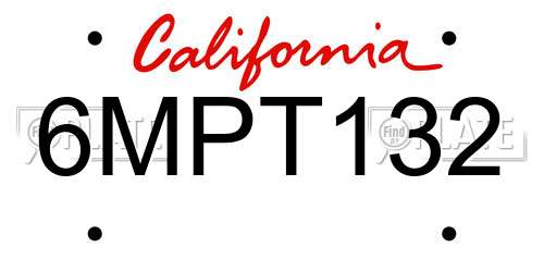 6MPT132 California License Plate