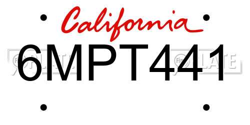 6MPT441 California License Plate