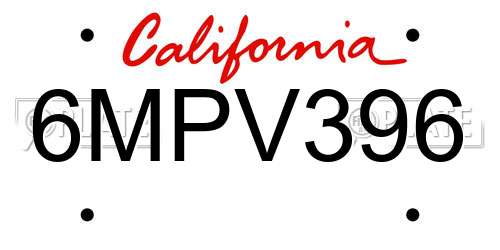 6MPV396 California License Plate