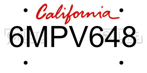 6MPV648 California License Plate