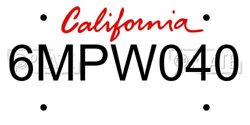 6MPW040 California License Plate