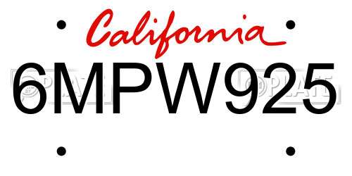 6MPW925 California License Plate