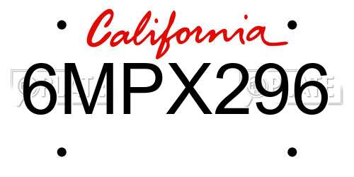 6MPX296 California License Plate