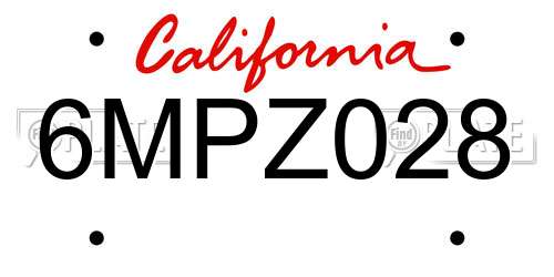 6MPZ028 California License Plate