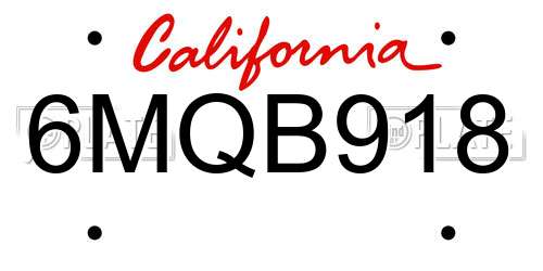 6MQB918 California License Plate