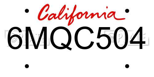 6MQC504 California License Plate