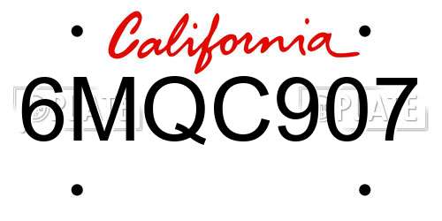6MQC907 California License Plate