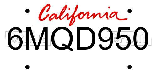 6MQD950 California License Plate