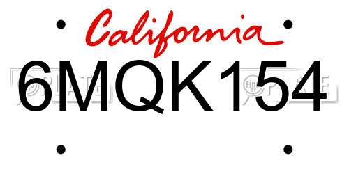 6MQK154 California License Plate