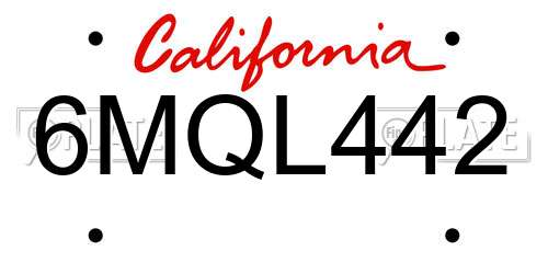 6MQL442 California License Plate