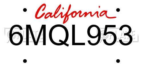 6MQL953 California License Plate