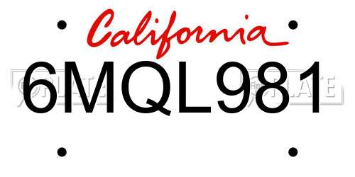 6MQL981 California License Plate