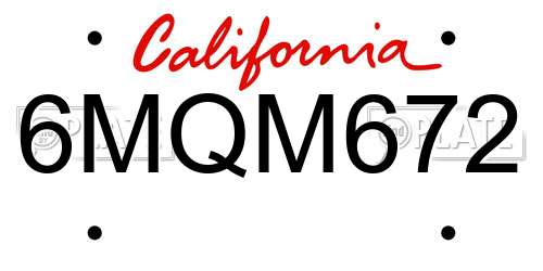 6MQM672 California License Plate