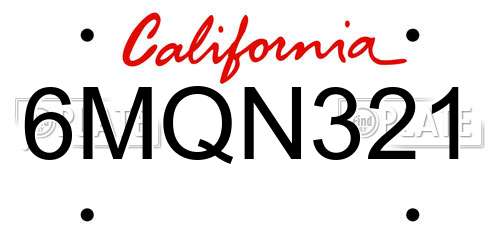 6MQN321 California License Plate