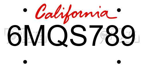 6MQS789 California License Plate