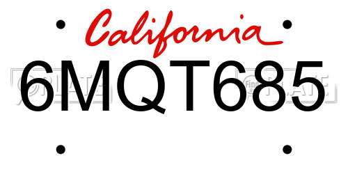 6MQT685 California License Plate