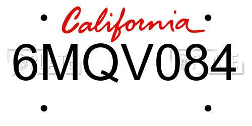 6MQV084 California License Plate