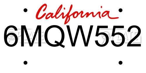 6MQW552 California License Plate