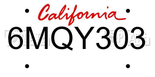 6MQY303 California License Plate