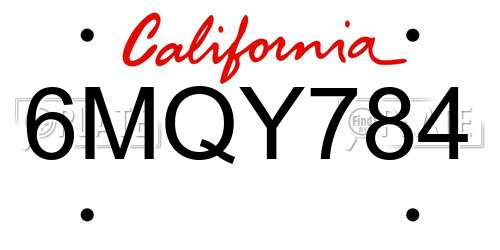 6MQY784 California License Plate