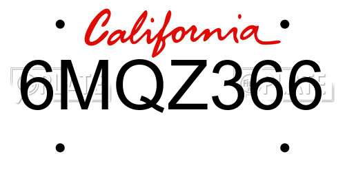 6MQZ366 California License Plate