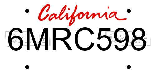 6MRC598 California License Plate