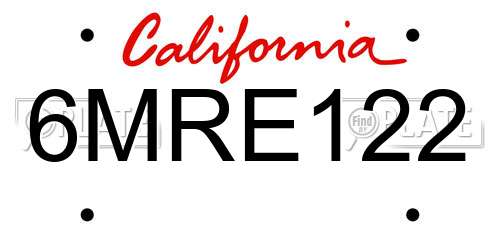 6MRE122 California License Plate