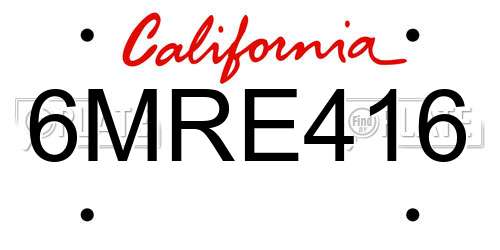 6MRE416 California License Plate