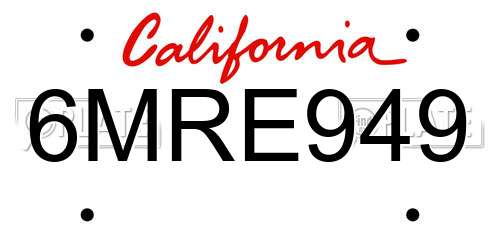 6MRE949 California License Plate