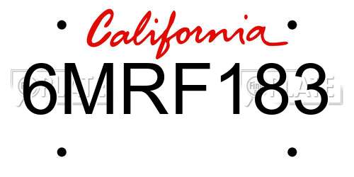 6MRF183 California License Plate