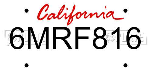 6MRF816 California License Plate