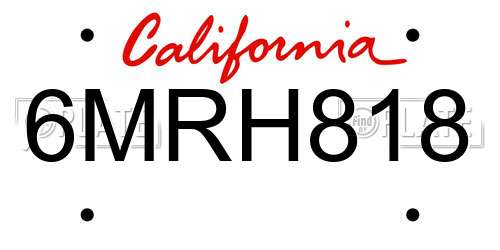6MRH818 California License Plate