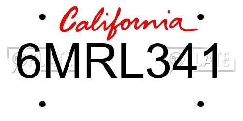 6MRL341 California License Plate