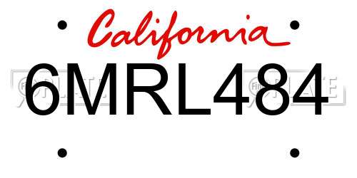 6MRL484 California License Plate