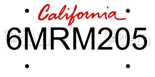 6MRM205 California License Plate