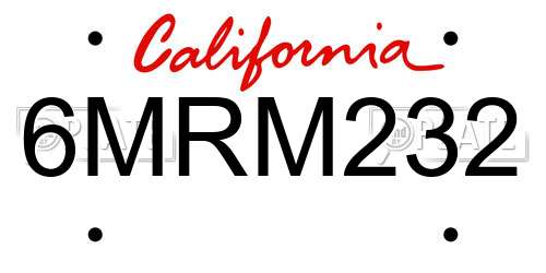 6MRM232 California License Plate