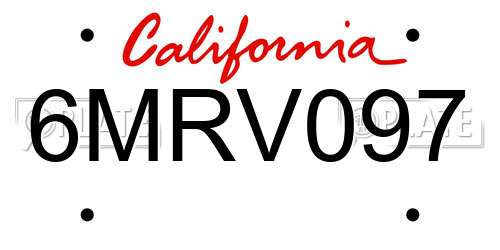 6MRV097 California License Plate
