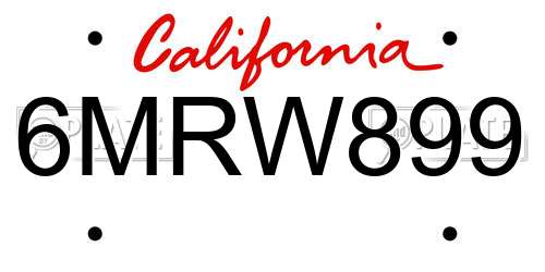 6MRW899 California License Plate