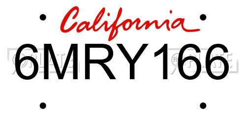 6MRY166 California License Plate
