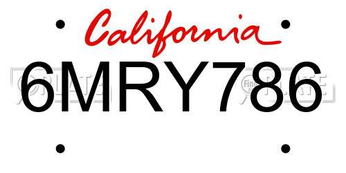 6MRY786 California License Plate
