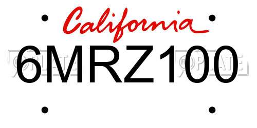 6MRZ100 California License Plate