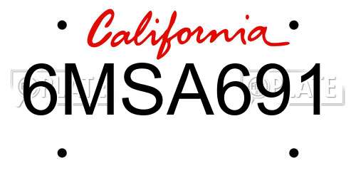 6MSA691 California License Plate