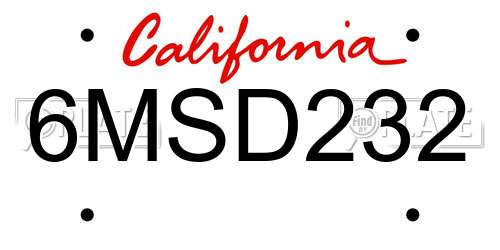6MSD232 California License Plate