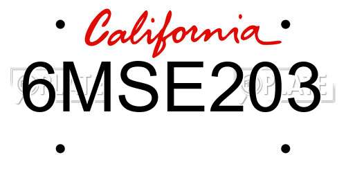 6MSE203 California License Plate
